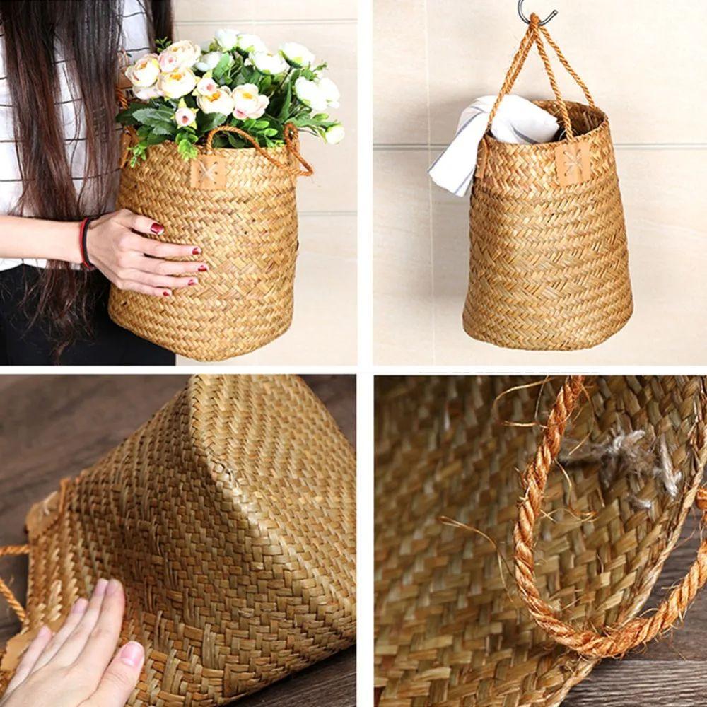 Handmade Grass Woven Flower Basket Creative Braided Flower Basket  Indoor Outdoor
