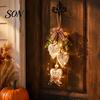 Natural Jute Rope Decor Heart-Shaped Wooden Decorative Hanging Ornaments with LED Light, Rustic Farmhouse Heart Wall Pendant Bead Vintage Beads & for