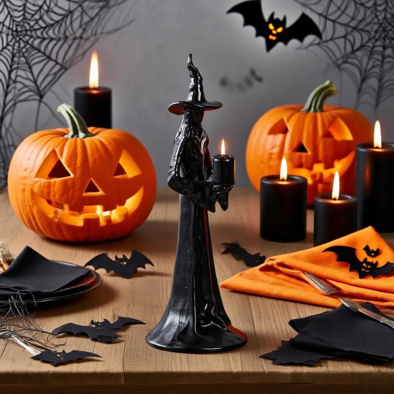 Halloween Witch Sculpture Candle Stand With Base Durable Resin For Party