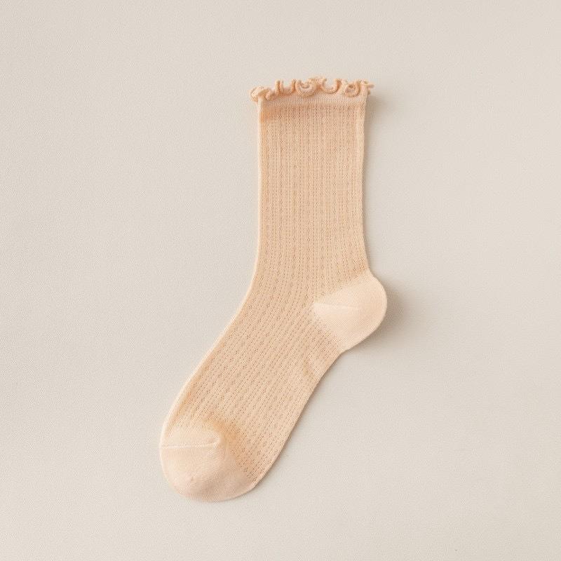 Sommersocken für Damen mit Schwarzpilzkanten, dünnes Netz, locker, Frottee-Wochenbettsocken für Mädchen, atmungsaktive Baumwoll-Halbvadensocken