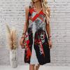Plus Size V Neck Sleeveless Dress Lush Valley Waterfall Scenic Print For Mountain Hiking Trip