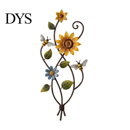 Weather Resistant Wall Ornament Metal Sunflower Bee Art, Rustic Flower Vine Hanging, Patio Fence Yard Decoration Indoor Outdoor Garden Decorative