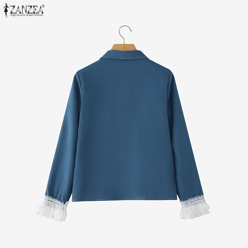ZANZEA Women Casual Turn Down Collar Loose Long Sleeve Blouse