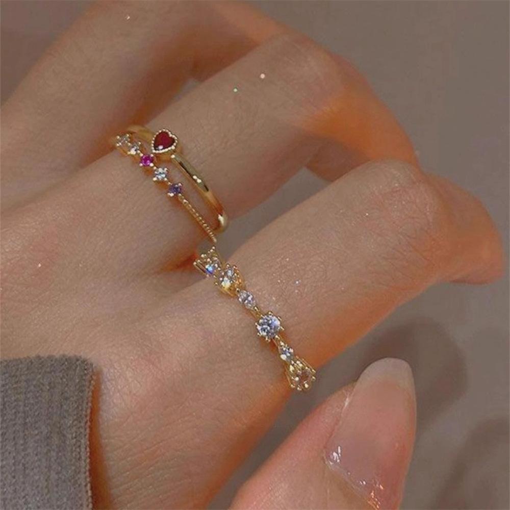 Exquisite Love Zircon Ring Ins Niche Design Temperament Sweet Index Finger Ring High Sense Open Ring Tide