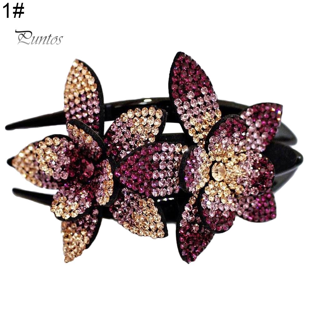 Women Elegant Flexible Rhinestone Flower Hair Clip Hairpin Claw Gift