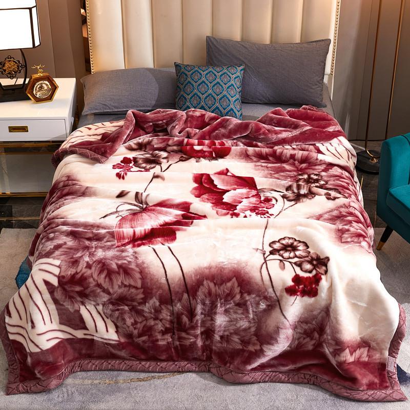 Fleece Blanket Plush Blanket King Size Heavy Mink Blanket Silky Soft and Warm 2 Ply AB Printed Raschel Bed Blanket Rose/Peony