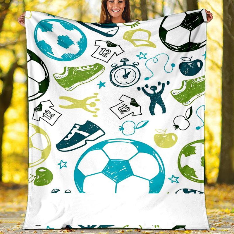 Soccer Theme Printed Blanket - Perfect for Couch, Bed, Travel & Outdoor Use | Machine Washable, Cozy & Durable.