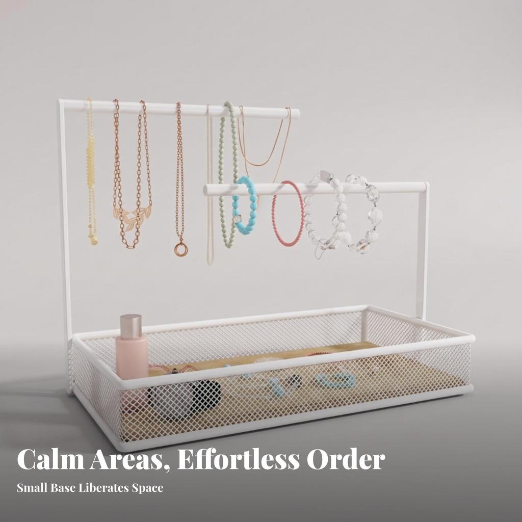 Jewelry Organizer with Tray 2-Tier Display Hanger Spacious for Bedroom