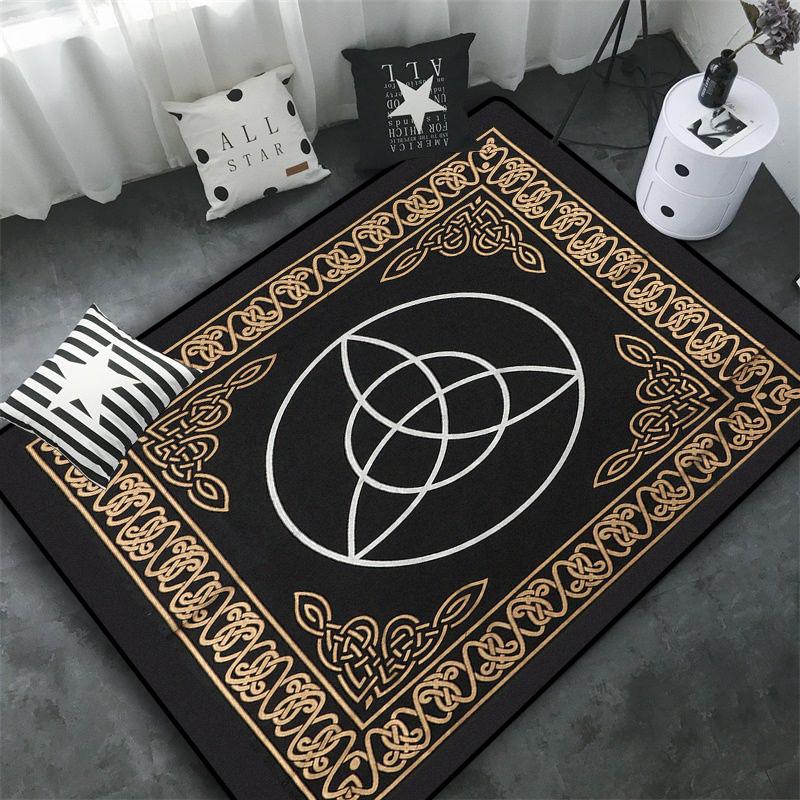 Triple Moon and Pentagram Altar or Tarot Witchy Floor Mat Black Witch Rug Gothic Decor Phases Divination Runic Carpet