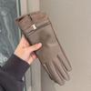 Leather gloves winter women's velvet thickened warm windproof cold outdoor riding electric car can be five fingers tide