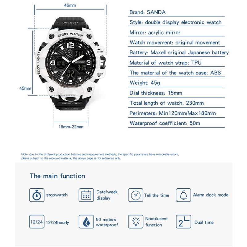 SANDA Neue einfache Mode Sport elektronische Uhr Nächte Licht Uhr Student Herrenuhr