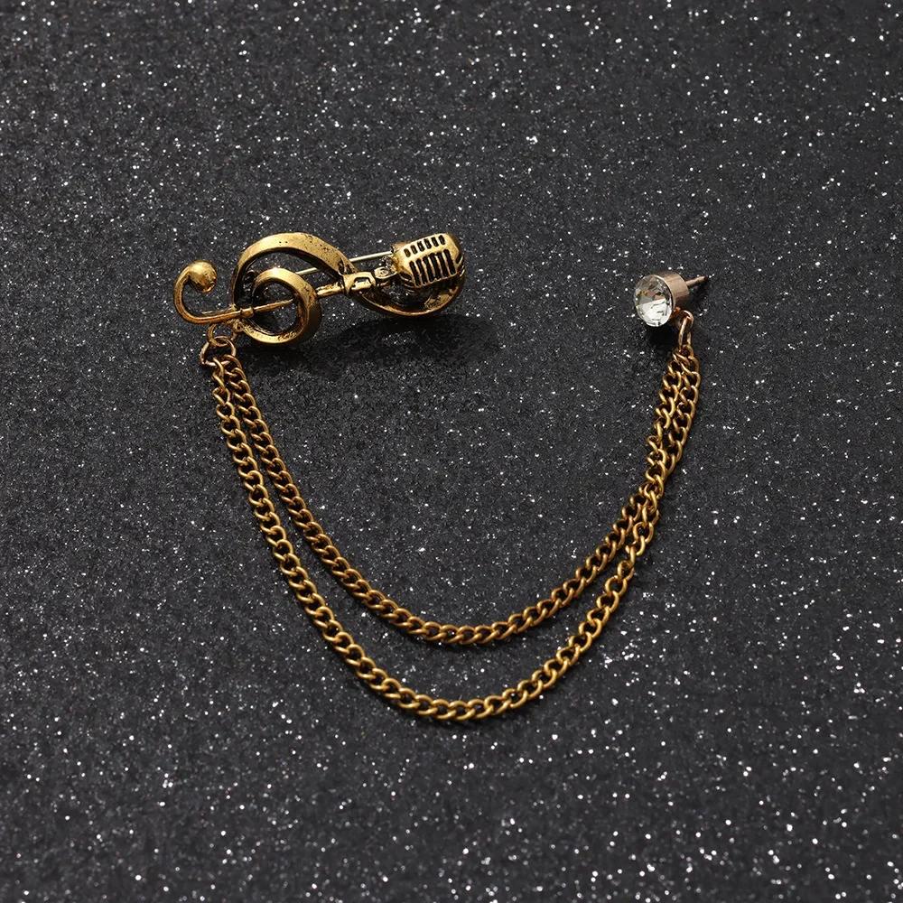British Style High-end Maple Leaf Brooch with Rhinestone Chain Fashion Vintage Tassel Badge Lapel Pin for Men's Suit Accessories