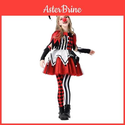 Es Clown-Themen-Halloween-Kostüm Für Mädchen Cosplay-Kleid Mit Kurzen Ärmeln Für Kinder Und Erwachsene