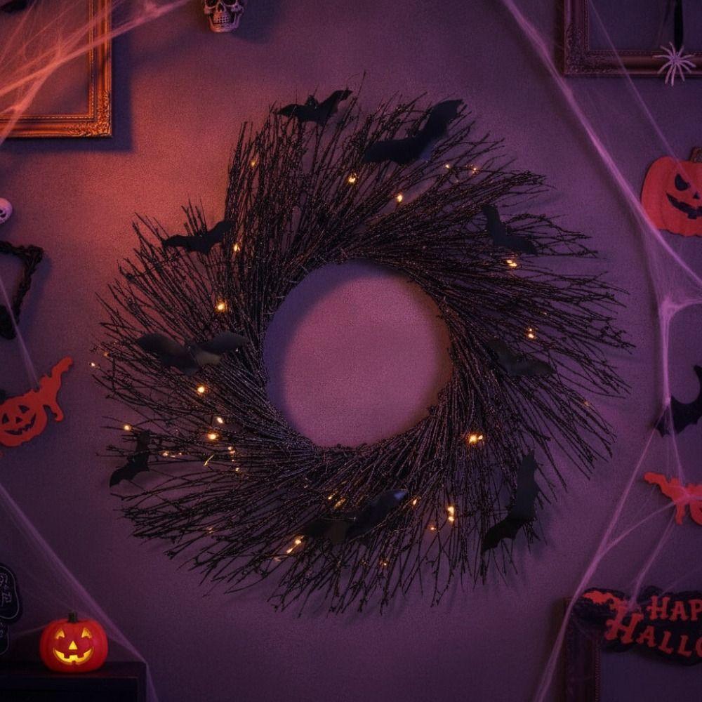 Dark Style Halloween Hanging Garland with Bat Spooky Halloween Wreath Window