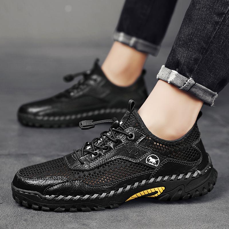 

Мужские летние сетчатые туфли, повседневные нескользящие удобные походные сандалии, легкая и прочная обувь премиум-качества для мужчин. 38 чёрный