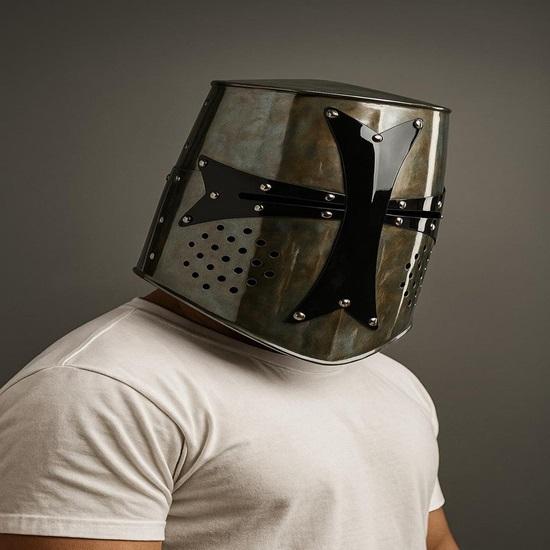 Crusader Templar Helmet, Great Knight Templar Helmet, Patina Finish with Leather Linier , Cosplay  Role Play Halloween Costume , Best Gift