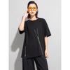 DIMANAF Women 2026  T-Shirt Zipper Female Solid O-Neck Cotton Loose Short Sleeve Tops&Tees