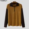 INCERUN Autumn Men Zip-up Lapel Long Sleeve Stitching Rib Knitted Pullovers Tops