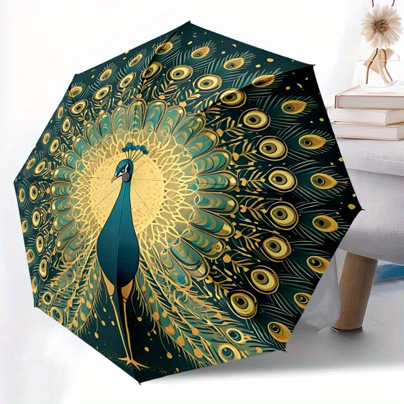 1pc Peacock Feather Auto Open/Close Umbrella Sturdy Iron Frame, Compact Travel UmbrellaIntricate Design Umbrella a0829055