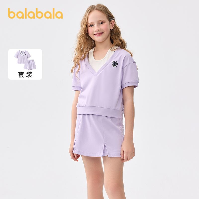 Balabala Girls' Set Summer Children's Wear 2025 New Summer Wear Middle and Large Children's Two piece Set College Style Fashion