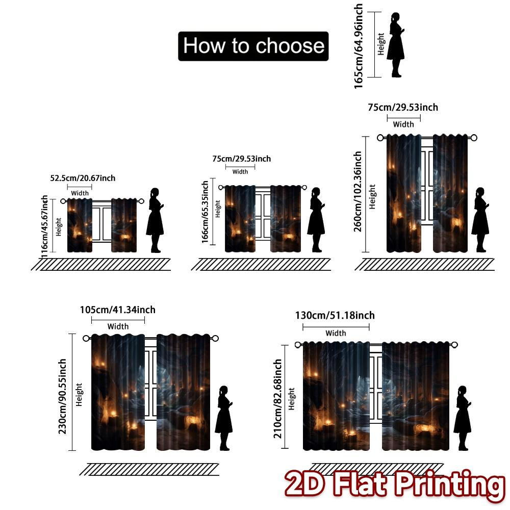 2pcs   2D FLAT PRINTING Curtains (Without Rod) Ancient Cavern Modern Curtains Versatile 100% Polyester Curtains Decorations