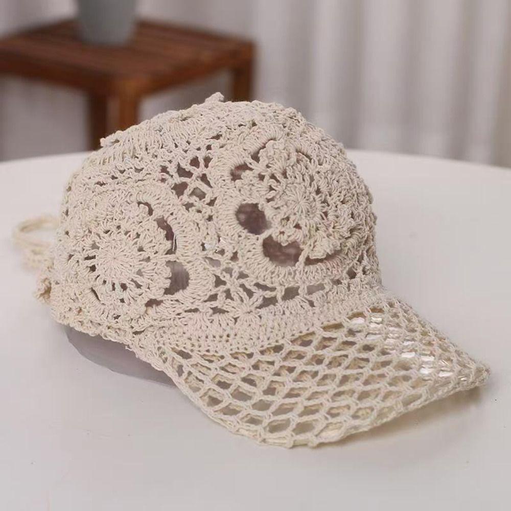 Thin Hollow Crochet Hollow Out Visors Floral Pattern Sweet Baseball Caps  Ladies Casual