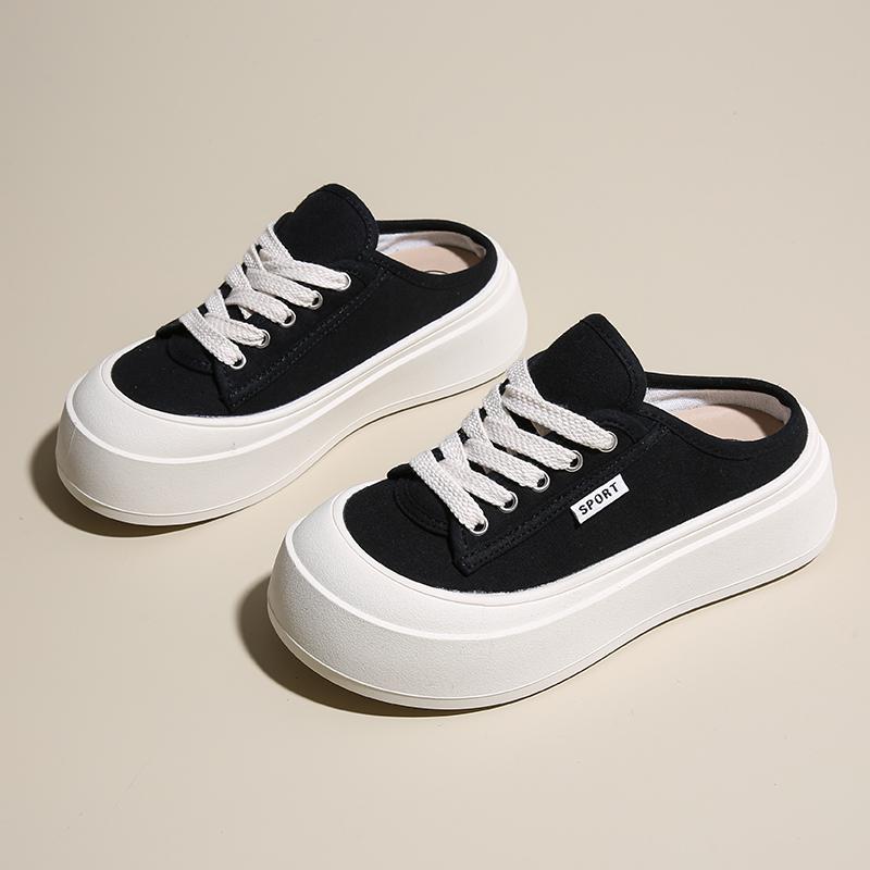 Fashion CRLAYDK Classic Women's Canvas Comfortable Mules Slip On Casual Loafers Platform Backless Shoes Ladies Indoor Outdoor Slides