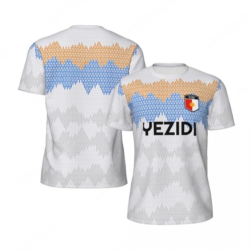 Fashion Yezidi Flag Graphic Football T Shirts For Men Trend 3D National Emblem Printed Sports T-shirts Loose Breathable Tees