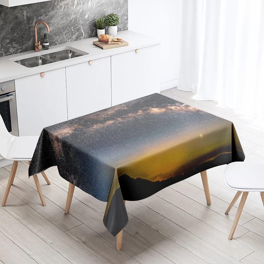 Starry Universe Tablecloth Camping Party  Anti-Stain Waterproof Rectangular Kitchen Dining Table Home Decor