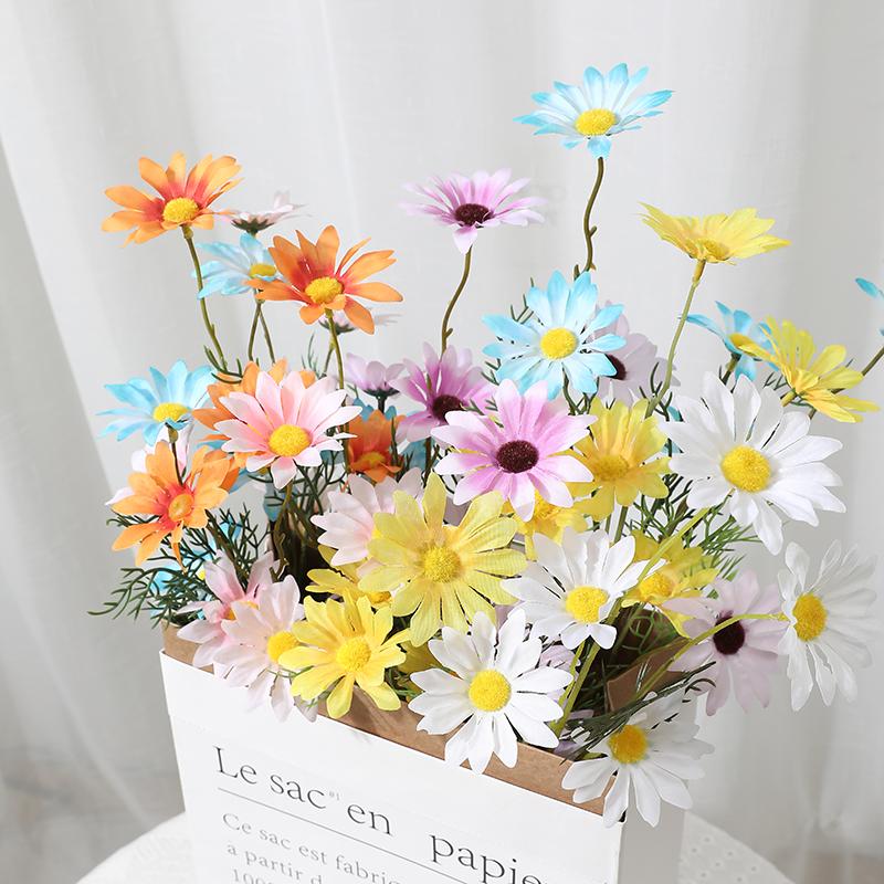 5/10Pcs Artificial Flower Plants 5 Heads Silk Daisies Decor DIY Garden Home Decor Party Wedding Decoration Faux Vase Accessories
