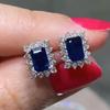 Rock Candy Cube Earrings, Rectangular Sapphire Zircon Jewelry, Super Flash Rimmed Earrings.