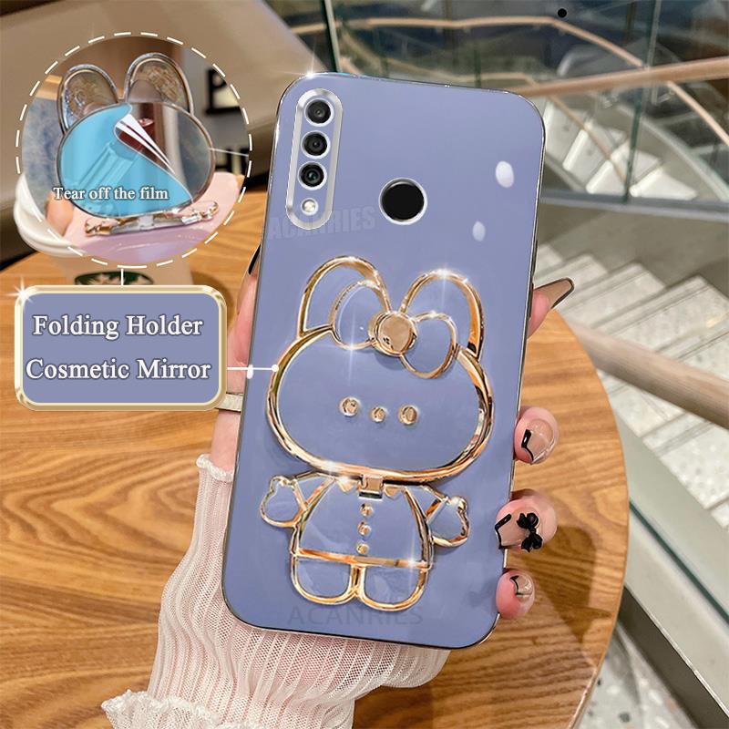 Luksusowe etui z lusterkiem i uchwytem dla Huawei P30 Lite P20 Pro P Smart Plus 2019 Silikonowe etui z podstawką Honor 20s 20i 10i