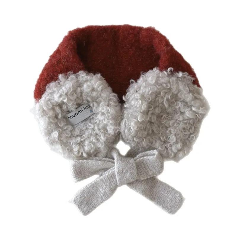 New Korean Kids Ear Muffs Winter Plush Tie-Back Ear Warmers Color Block Knitted Ear Covers for Girls Warm Fleece Headband
