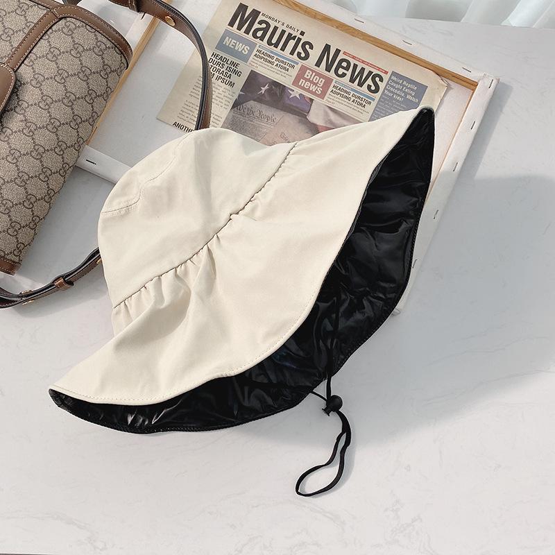 UPF50+ Black Vinyl Sun Hat Women Large Brim UV Protection Bucket Hat Foldable Face Cover Outdoor Fishing Hat M 54-60cm белый
