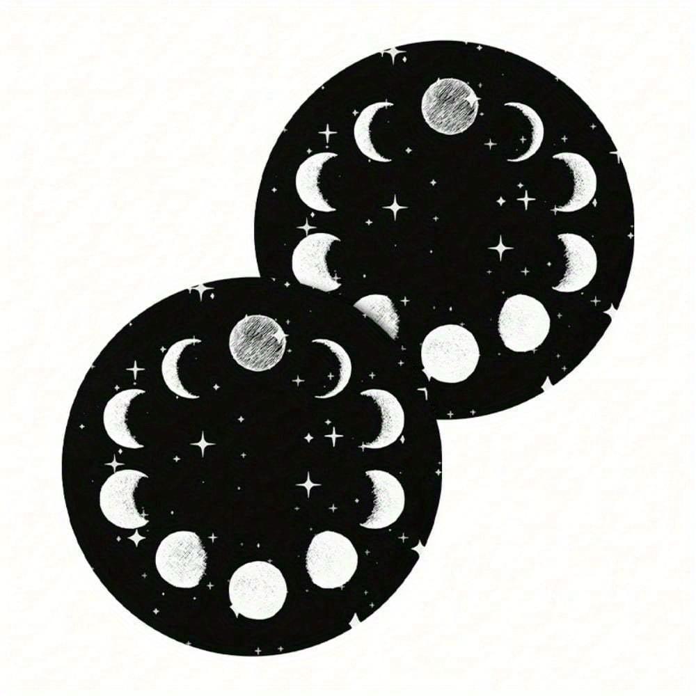 Sky Moon Star Car Coasters, Black And White Round Shape Table Cup Coaster, Non-Slip Washable Coaster, Unique Gift