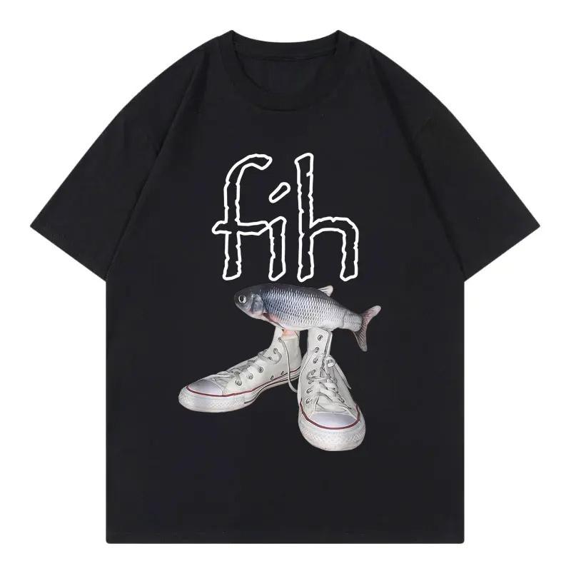 New Style Fih Shoes Graphic T Shirts Funny Misspelled Fish Meme T-shirtsWomen Casual Fashion Short Sleeve T-shirt