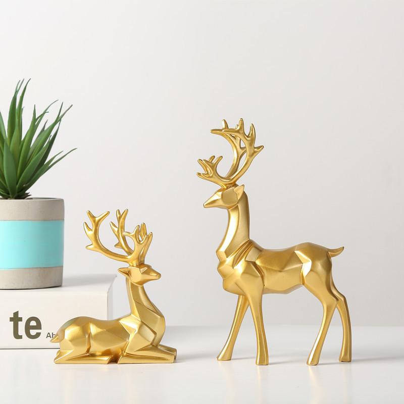 

White Golden Elk Reindeer Ornament Resin Statue Art Craft for TV Cabinet Bookshelf Office Cafe Decor Winter Christmas Decor золотой