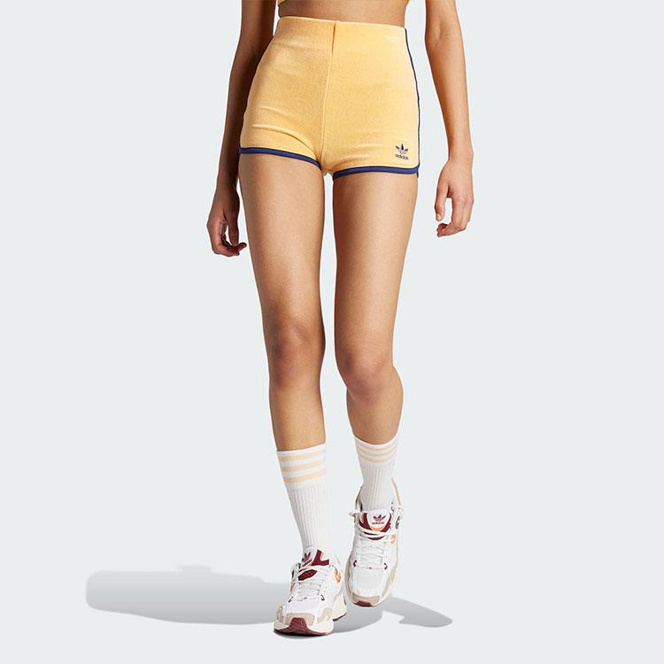 adidas Originele Terry Shorts Gestreept Print Klein Logo Strakke Casual Shorts Dames Shorts Licht-Oranje-Geel JG8060