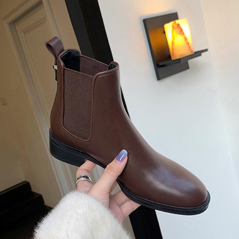 Fashion 2025 British Chelsea Boots Woman Stretch Slip On Round Toe Botas Feminina Autumn Winter Shoes Traf Low Heels Ankle Botines Mujer