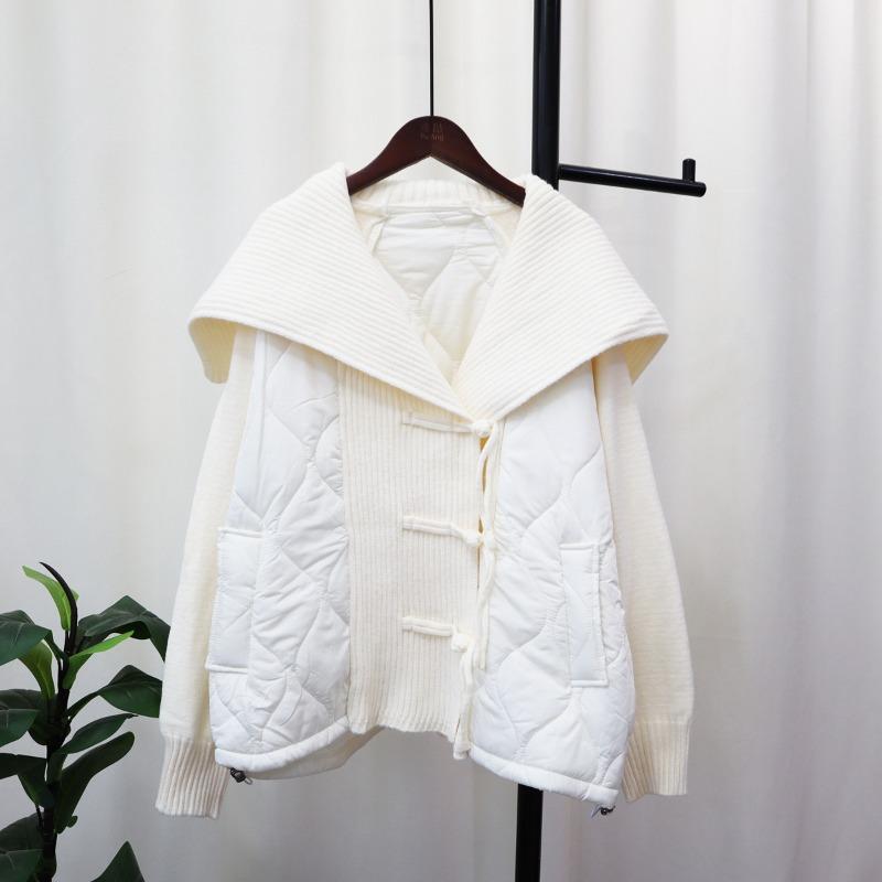 Navy Collar Splicing Sweater Cardigan Women's Autumn New Lazy Style Design Sense Loose Knitted Jacket