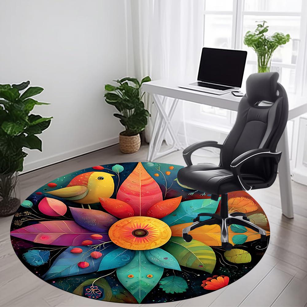 1pc Floral Mandala Office Round Area Rug, Under Office Chairs Bedroom Living Room Home Decor, Room Deco