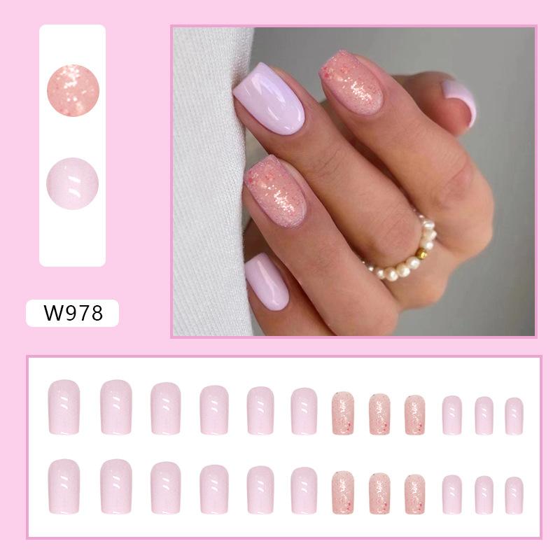 

24 шт., носимые короткие овальные ногти, полное покрытие, накладные ногти, жемчужный дизайн, гель-лак для украшения ногтей