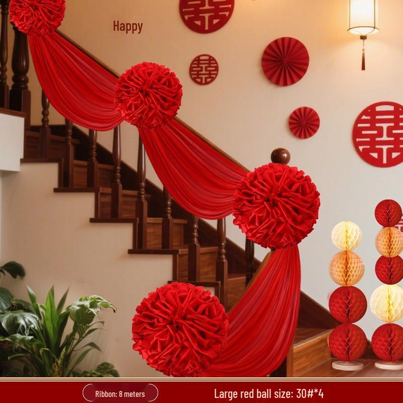 Large Red Hydrangea Wedding Decoration Set for Stairs and Rooms
