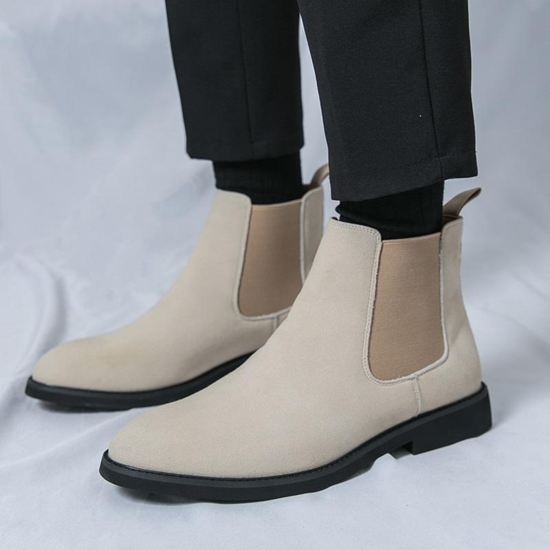 Fashion Designer New Men's Pointed Toe Black White Casual Ankle Boot Male Winter Fashion Chelsea Leather Shoes Zapatos Hombre