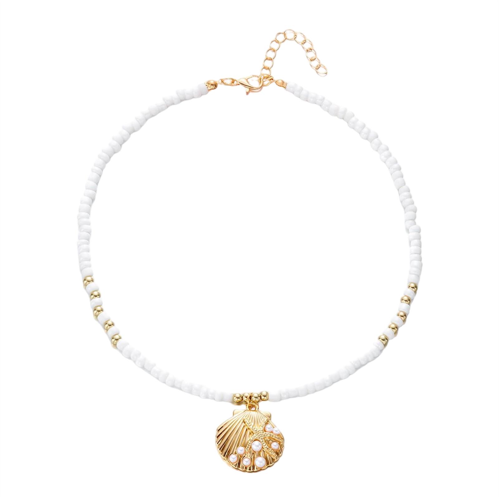 

Массивные золотые ожерелья из ракушек для женщин, массивное синее ожерелье-подвеска из искусственного жемчуга, изящные летние пляжные модные украшения one size белый