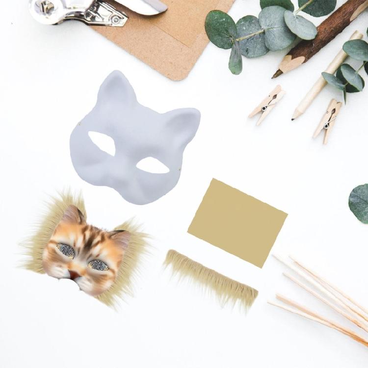 Unpainted Masquerades Mask Cats Face Mask With Furry Fabric Trim Adhesive Fabric Halloween Supply Adhesive Net Cloth