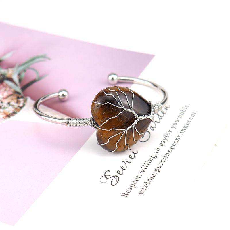 Handmade Copper Wire Wound Natural Crystal Amethyst Peach Heart Love Bracelet Bracelet Bracelet Rough Stone Crystal B23