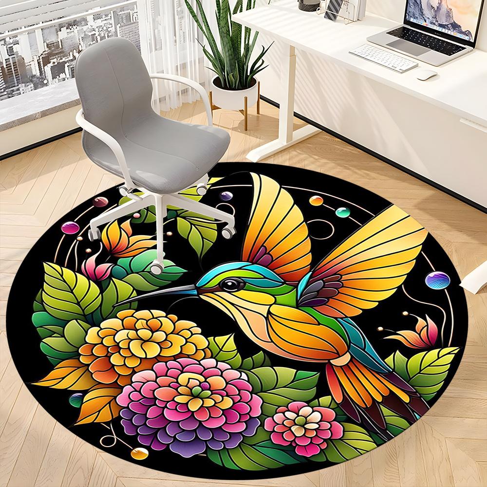 1pc Hummingbird Flowers Office Round Area Rug, Indoor Mat Suitable ForOffice, Under Office Chairs Bedroom Living Room Home Decor, Room Decot111