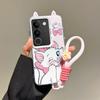 KEYSION Cute Ear Cartoon Case for VIVO V29 5G with Lanyard Soft Silicone+PC Shockproof Phone Back Cover for VIVO V29 5G