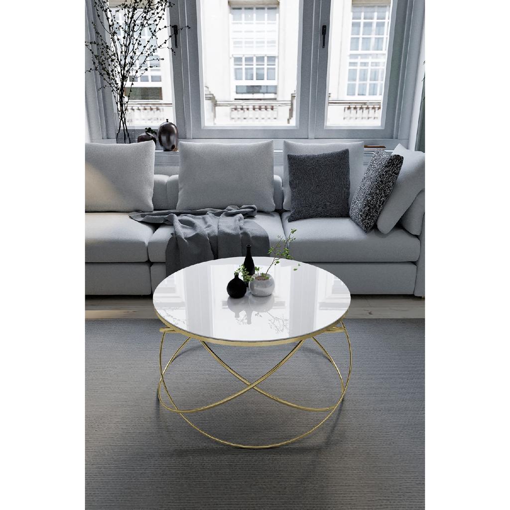 Planet Coffee Table Black Leg, White Glass